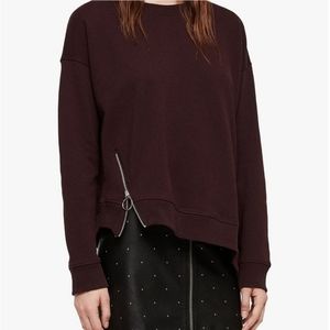 Allsaints Leti Able Asymmetrical Sweatshirt size Medium in Burgundy